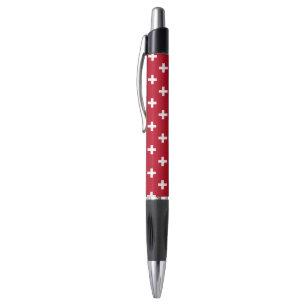White polka crosses on red pen