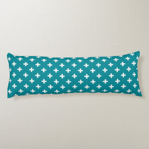 White polka crosses on teal body pillow