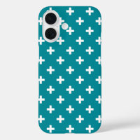 White polka crosses on teal