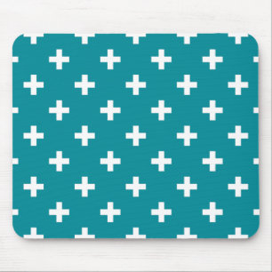 White polka crosses on teal mouse pad