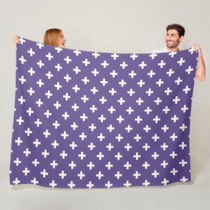 White polka crosses on ultra violet fleece blanket