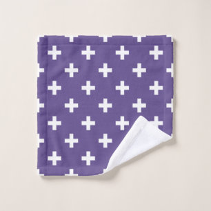 White polka crosses on ultra violet wash cloth