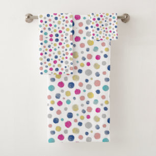 white Polka Dot  Bath Towel Set