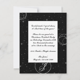 White Polka Dot Circles on Snowy Black Background Invitation