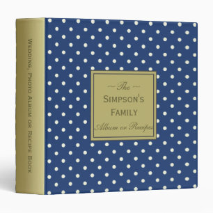 White Polka Dot Cobalt Blue Photo Album or Recipes Binder