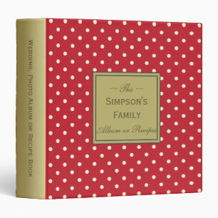 White Polka Dot Crimson Red Photo Album or Recipes Binder