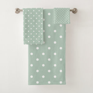 White Polka Dot Green Bath Towel Set