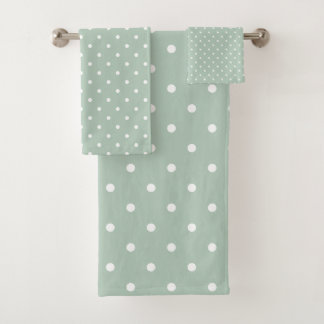 White Polka Dot Green  Bath Towel Set