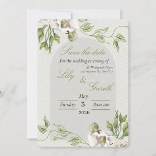 White Polka Dot Greenery Save The Date