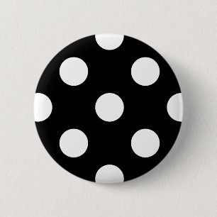 White Polka Dot on Black Pattern 2 Inch Round Button