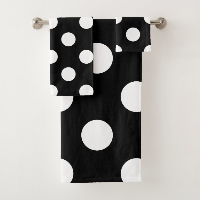 White Polka Dot on Black Pattern Bath Towel Set (Insitu)