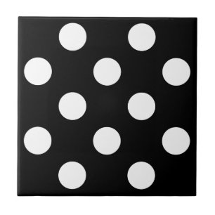 White Polka Dot on Black Pattern Tile