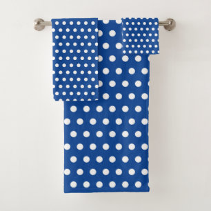 White Polka Dot on Blue Background Bath Towel Set