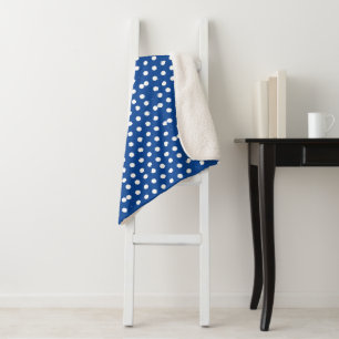 White Polka Dot on Blue Background  Sherpa Blanket