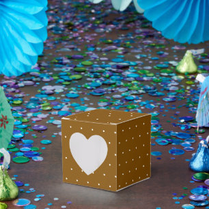 White Polka Dot on Brown Popcorn Heart Mark Favor Box