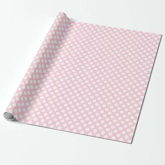 White Polka Dot on Light Pink Wrapping Paper (Unrolled)