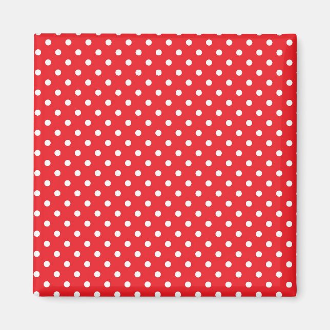 White polka dot on red background magnet (Front)