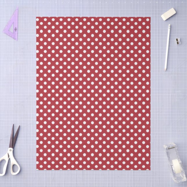 White Polka Dot On Red Tissue Paper (Craft)