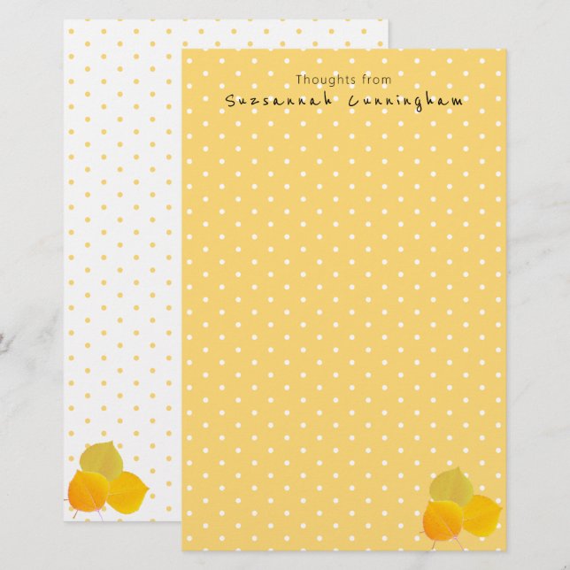 White Polka Dot Pattern Autumn Leaves Custom Name  Stationery (Front/Back)