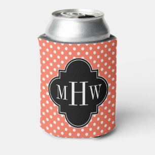 White Polka Dots 3I Monogram Can Cooler
