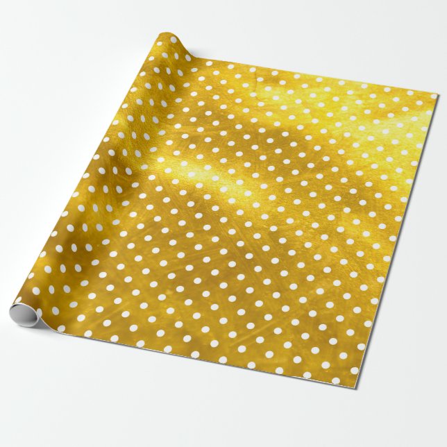 White Polka Dots and Rusty Gold Glitter Texture Wrapping Paper (Unrolled)