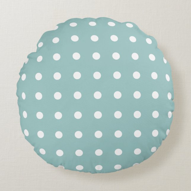White Polka Dots Geometric Pattern Eggshell Blue Round Pillow (Front)