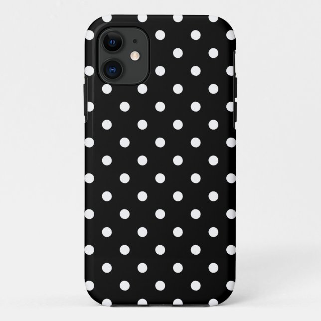 White polka dots medium on black Case-Mate iPhone case (Back)