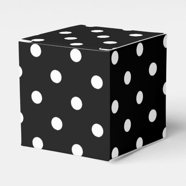 White polka dots medium on black favor box (Front Side)