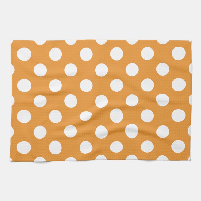 White polka dots on amber kitchen towel (Horizontal)