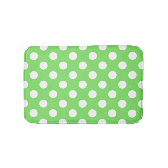 White polka dots on apple green bath mat (Front)