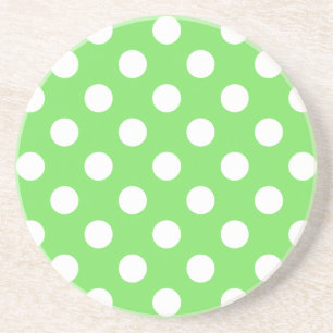 White polka dots on apple green coaster