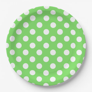 White polka dots on apple green paper plate