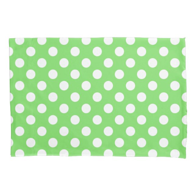 White polka dots on apple green pillowcase (Front)
