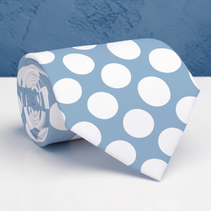 White Polka Dots on Baby Blue Custom Necktie