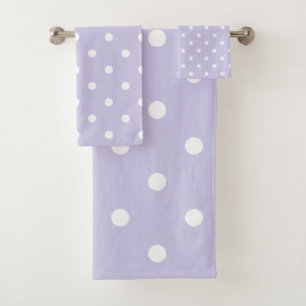 White Polka Dots on Baby Purple Bath Towel Set