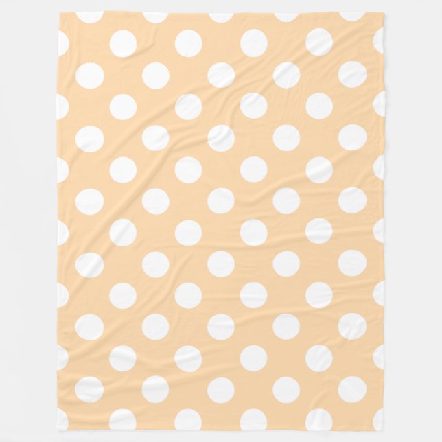 White polka dots on beige fleece blanket (Front)