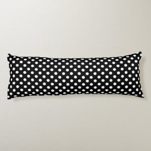 White Polka Dots on Black Background Body Pillow