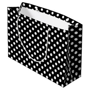 White Polka Dots on Black Background Large Gift Bag