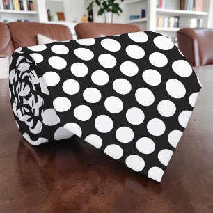 White Polka Dots on Black Custom Necktie