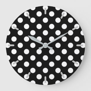 White polka dots on black large clock