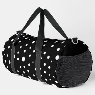 White Polka Dots on Black Large Duffle Bag