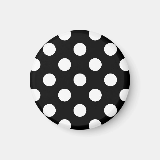 White polka dots on black magnet (Front)
