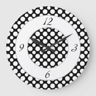 White Polka-Dots on Black Script Numbers Clock