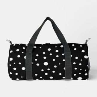 White Polka Dots on Black Small Duffle Bag