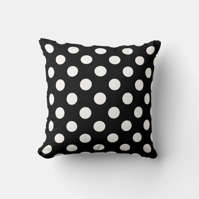 White polka dots on black throw pillow (Front)