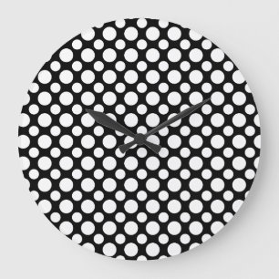 White Polka-Dots on Black Wall Clock