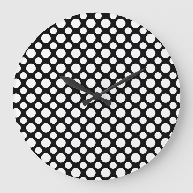 White Polka-Dots on Black Wall Clock (Front)