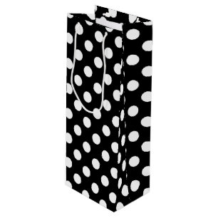 White polka dots on black wine gift bag