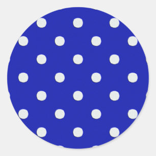 white polka dots on blue classic round sticker