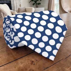 White Polka Dots on Blue Custom Necktie